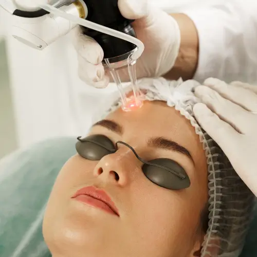 Client receiving advanced facial skin treatment