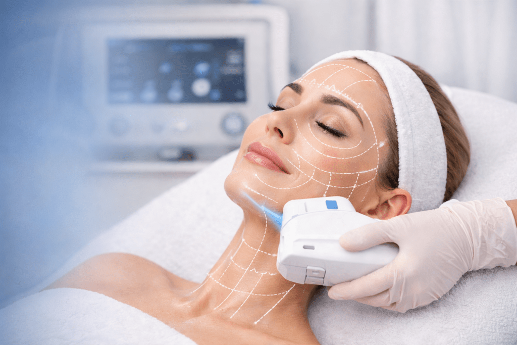 Non-surgical full face lifting using HIFU technology for skin tightening