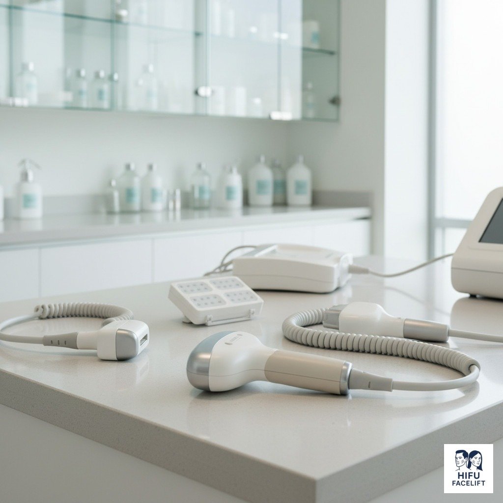 Non-invasive ultrasound aesthetics equipment in a bright clinic setting